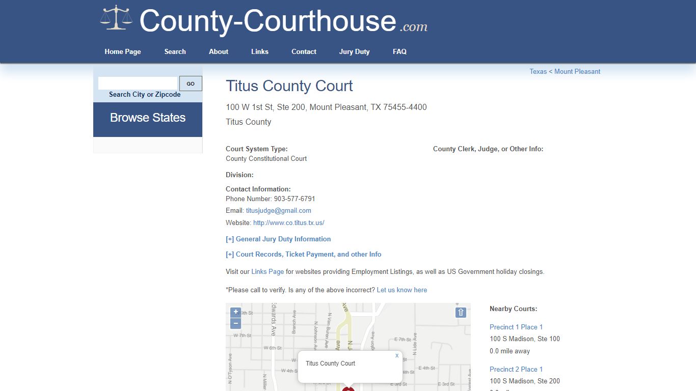 Titus County Court in Mount Pleasant, TX - Court Information